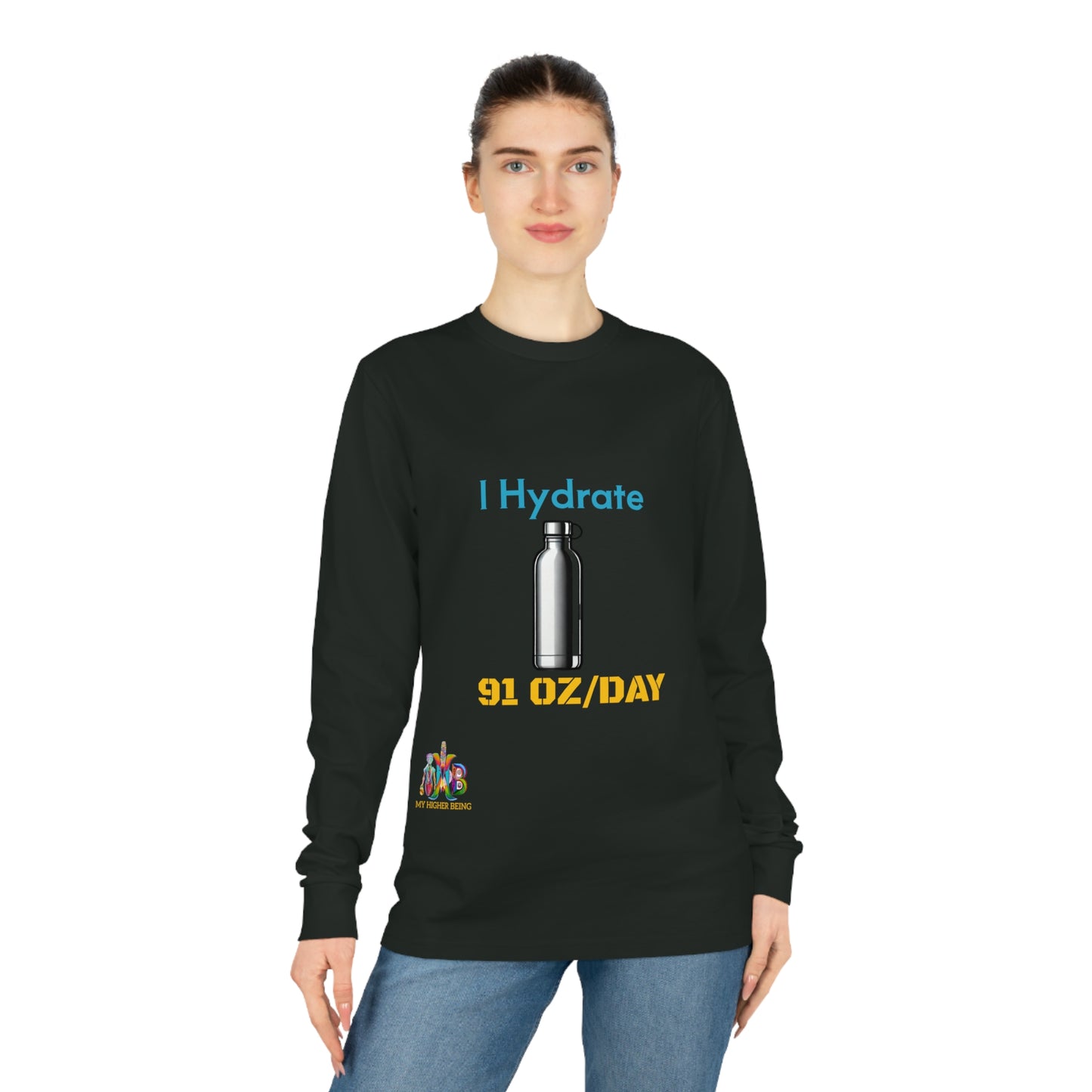 I Hydrate 91 OZ/DAY — 100% Organic Cotton Long Sleeve Tee — Design 3