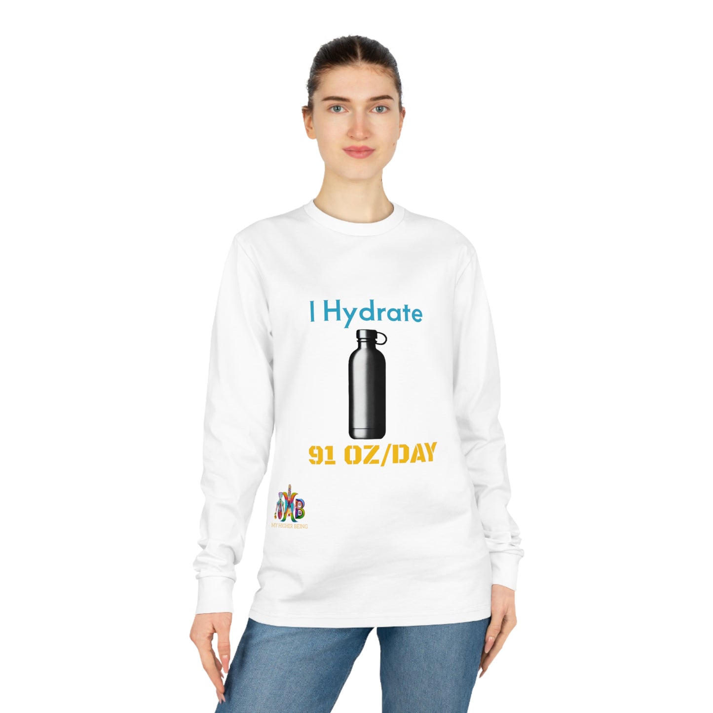 'I Hydrate 91 OZ/DAY'_100% Organic Cotton Long Sleeve Tee