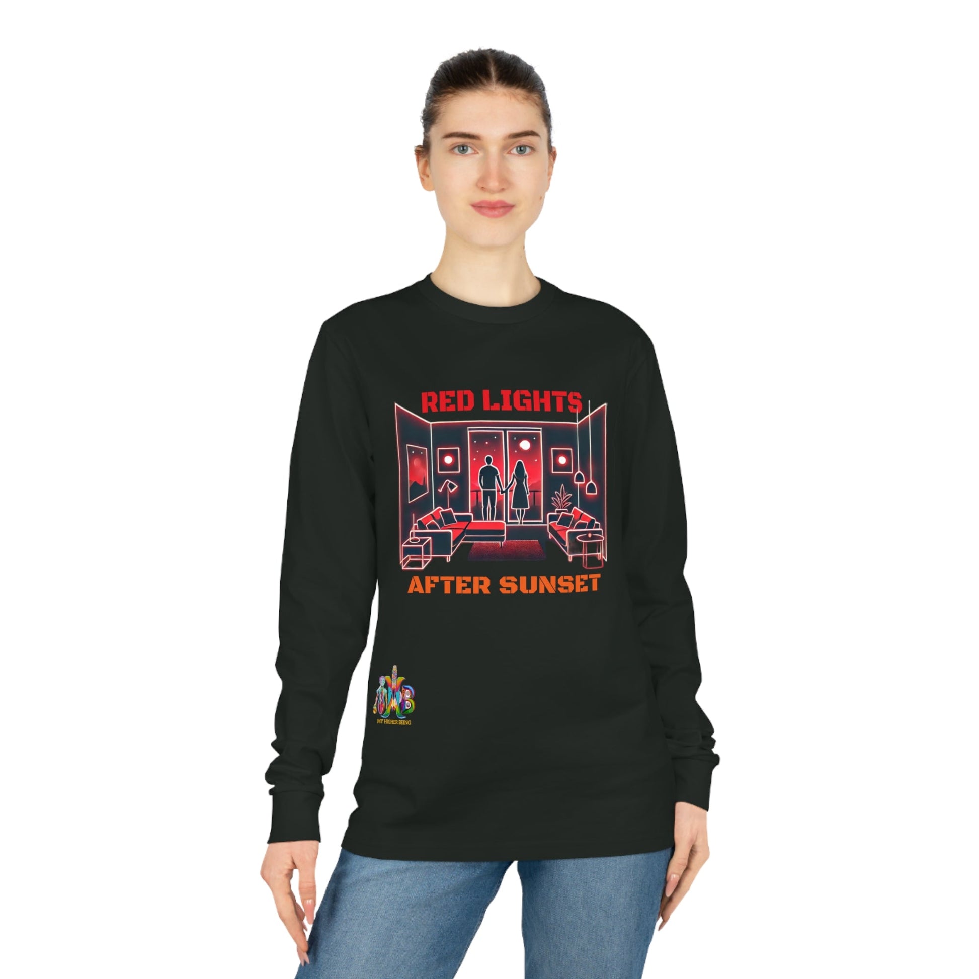 'Red Lights After Sunset'_100% Organic Cotton Long Sleeve Tee - My Higher Being