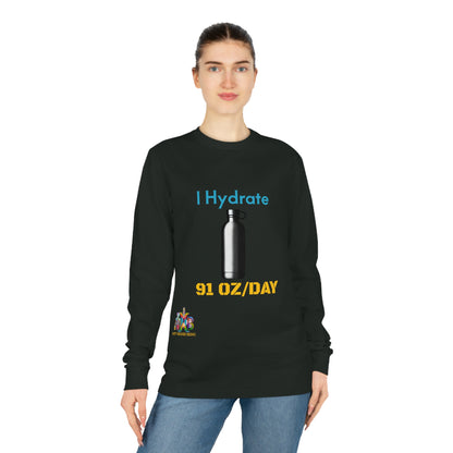 'I Hydrate 91 OZ/DAY'_100% Organic Cotton Long Sleeve Tee