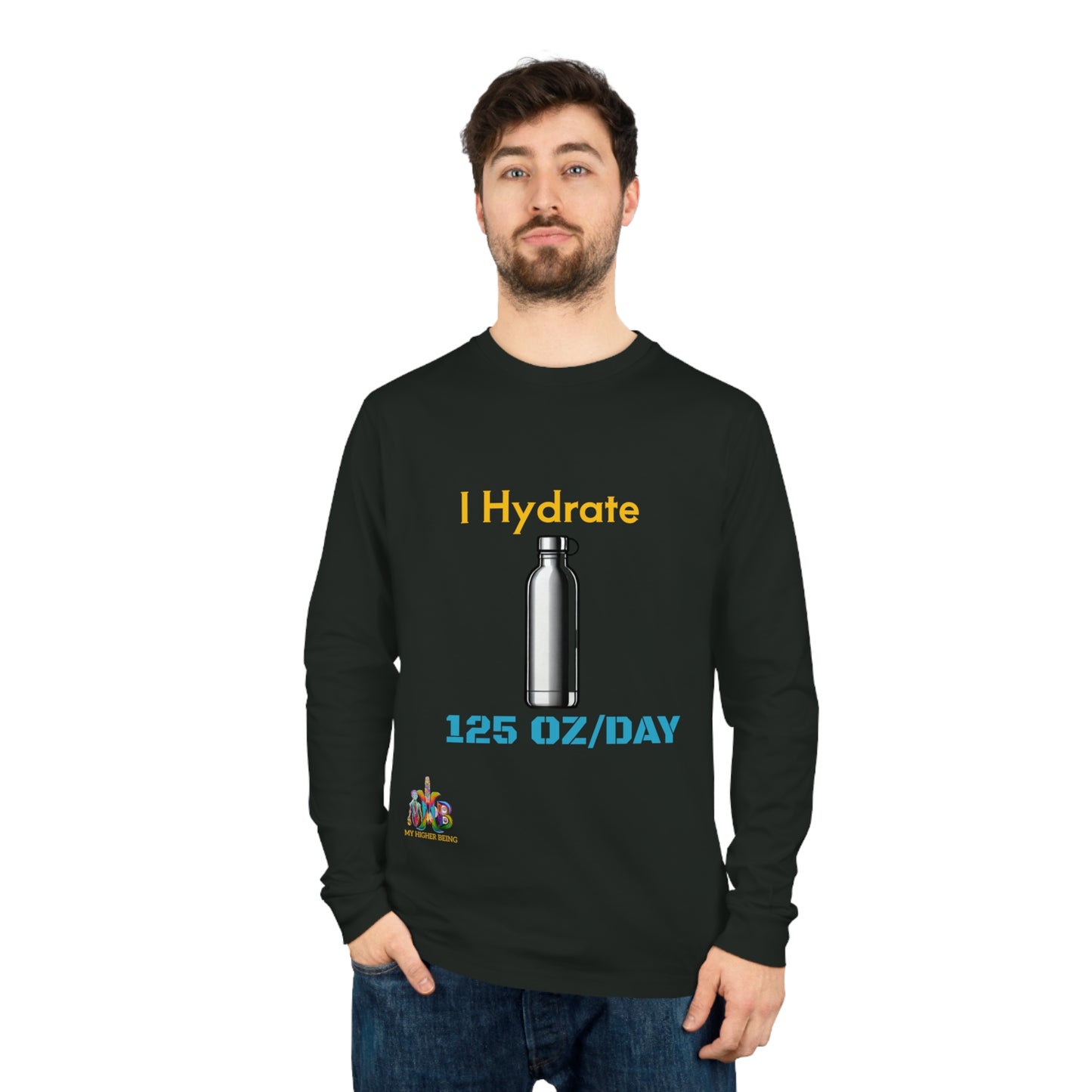 I Hydrate 125 OZ/DAY — 100% Organic Cotton Long Sleeve Tee — Design 3