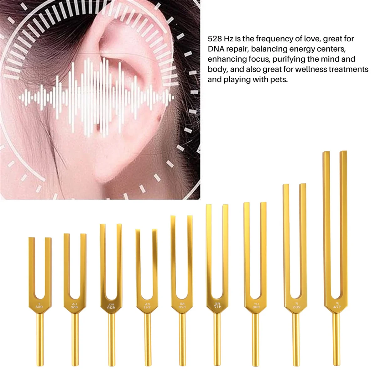 Tuning Fork Set - 9 Tuning Forks - Gold - My Higher Being