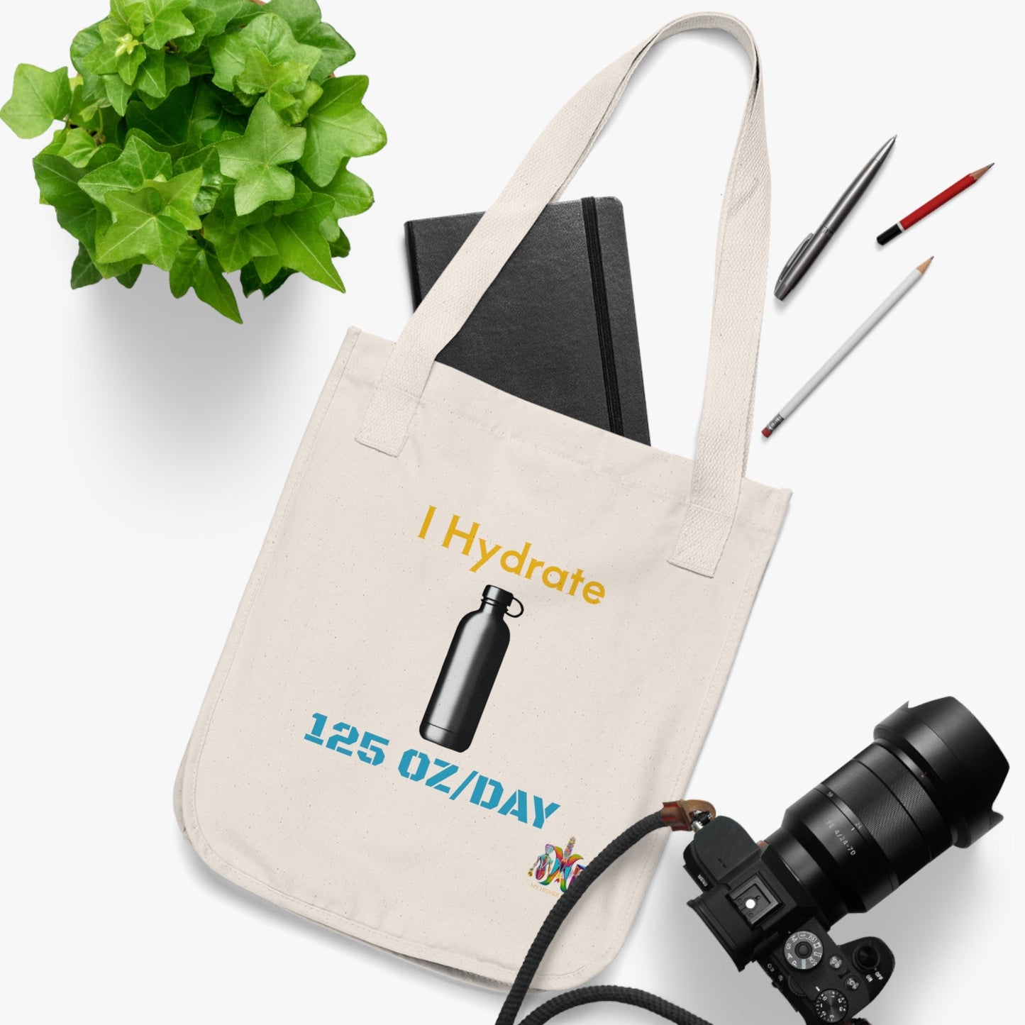 'I Hydrate 125 OZ/DAY'_100% Organic Cotton Canvas Tote Bag - My Higher Being