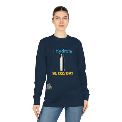 'I Hydrate 91 OZ/DAY'_100% Organic Cotton Long Sleeve Tee - My Higher Being