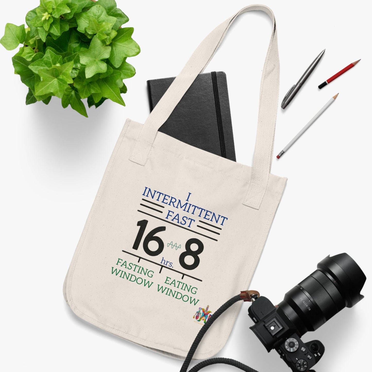 'I Intermittent Fast_16 - 8'_100% Organic Cotton Canvas Tote Bag - My Higher Being