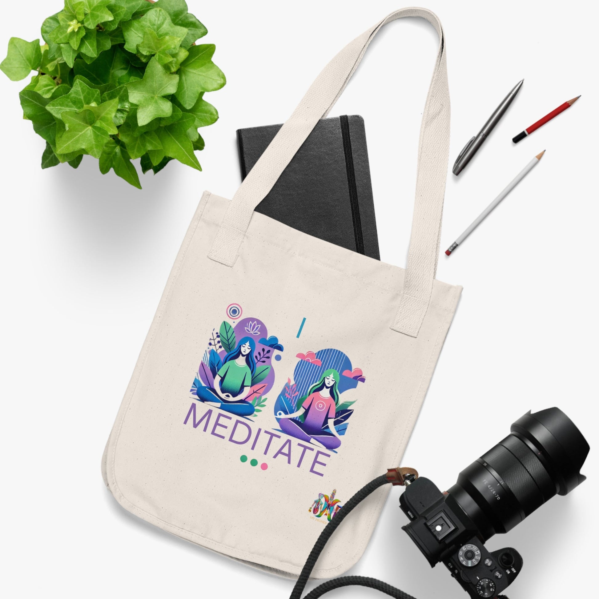 'I Meditate'_100% Organic Cotton Canvas Tote Bag - My Higher Being