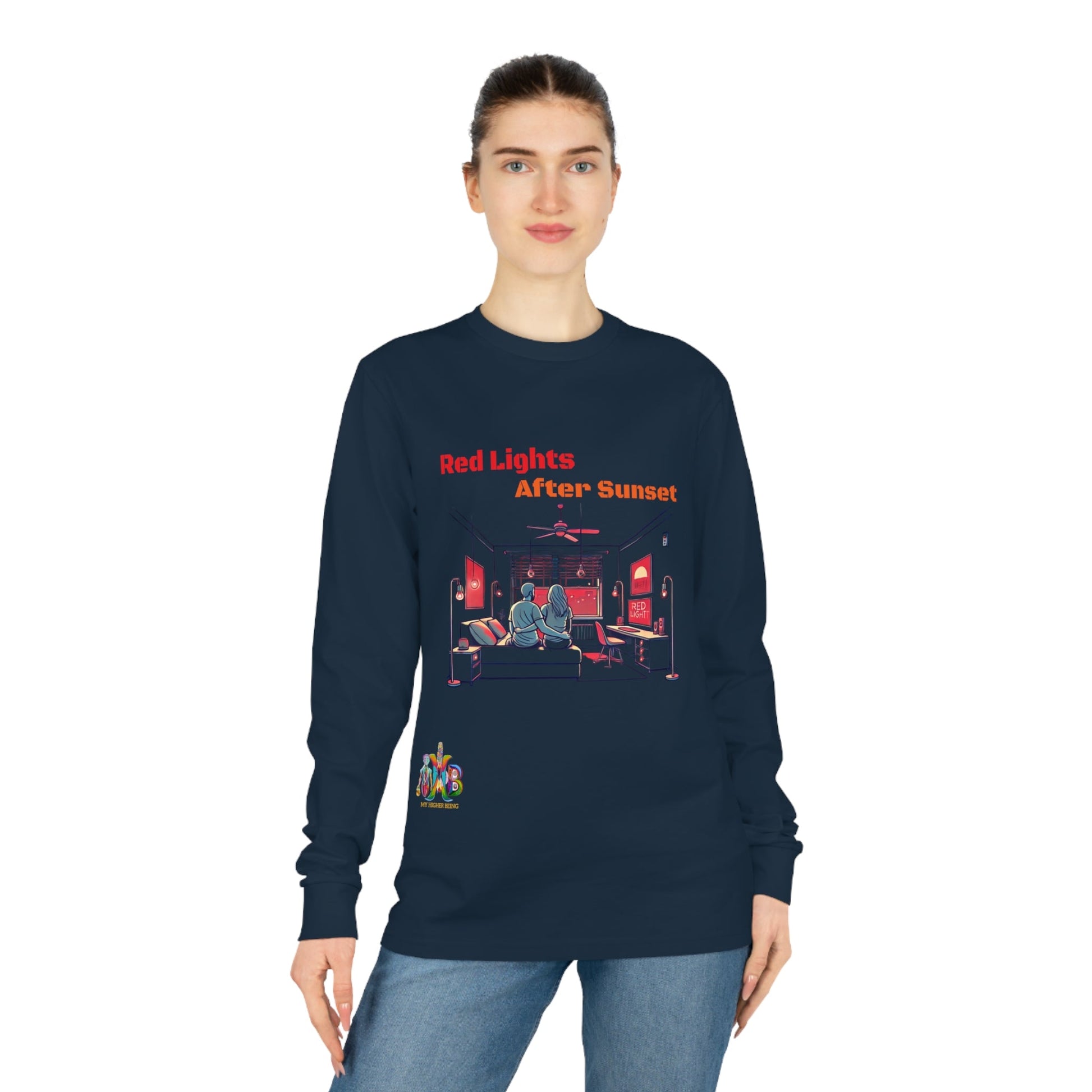 'Red Lights After Sunset'_100% Organic Cotton Long Sleeve Tee - My Higher Being