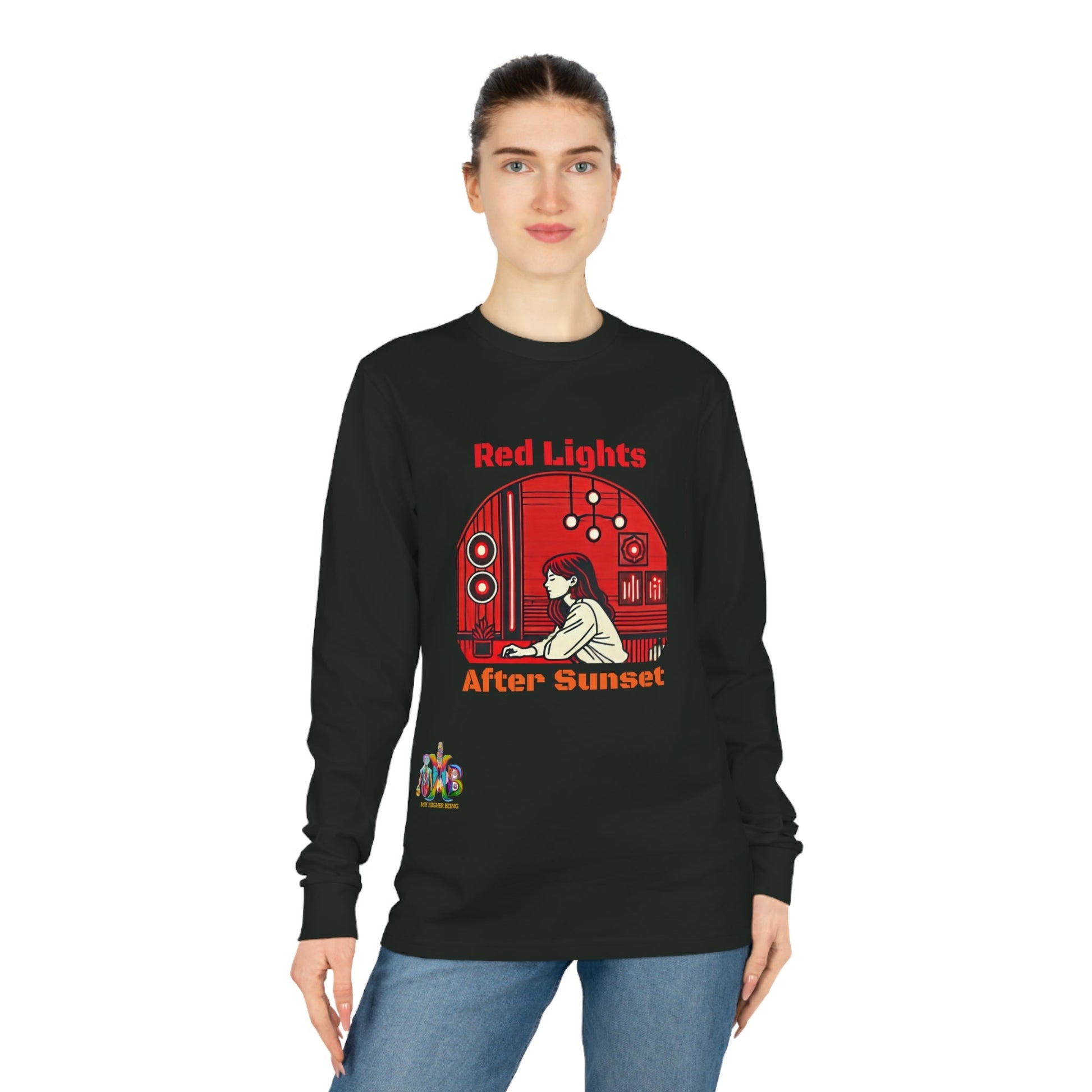 'Red Lights After Sunset'_100% Organic Cotton Long Sleeve Tee - My Higher Being